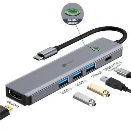 Docking USB Tipo-C Leotec LEDS05/ 3xUSB/ 1xUSB Tipo-C PD/ 1xHDMI 4K/ Gris - PixelPlaza