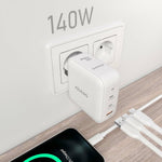 Cargador de Pared GaN Aisens ASCH-140W3P030-W/ 2xUSB Tipo-C/ 1xUSB/ 140W