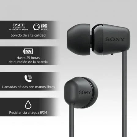 Auriculares Inalámbricos Intrauditivos Sony WI-C100/ con Micrófono/ Bluetooth/ Negros - PixelPlaza