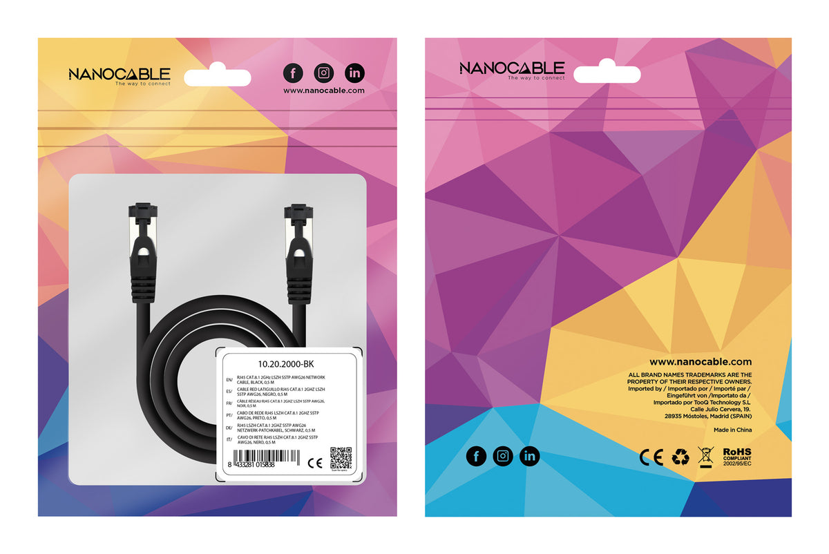Cable de Red RJ45 SSTP Nanocable 10.20.2005-BK Cat.8.1/ 5m/ Negro