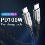 Cable USB 2.0 Tipo-C 5A 100W Vention TAEHF/ USB Tipo-C Macho - USB Tipo-C Macho/ Hasta 100W/ 480Mbps/ 1m/ Gris - PixelPlaza