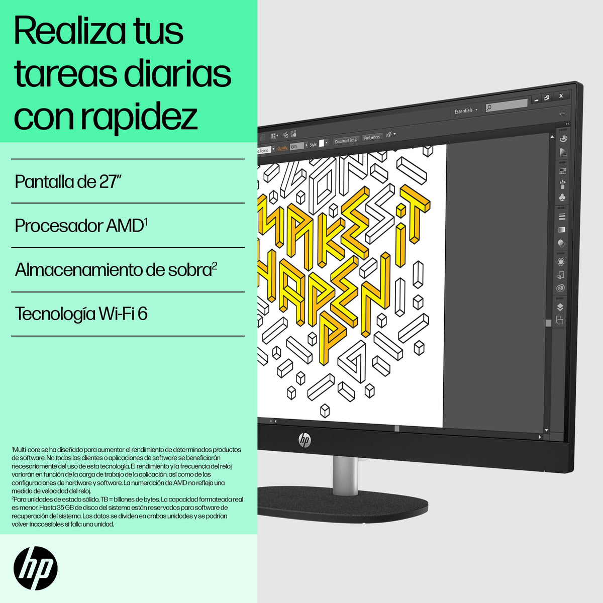 Ordenador all in one Hp 27 - cr0026ns 27 pulgadas Ryzen 3 - 7320u · 8GB · 512GB · W11 · teclado y raton