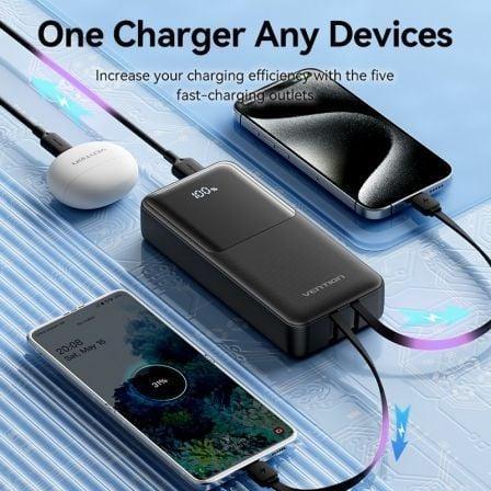 Powerbank 20000mAh Vention FHPB0/ 22.5W/ Negra/ Incluye Cable USB Tipo-C y Lightning - PixelPlaza