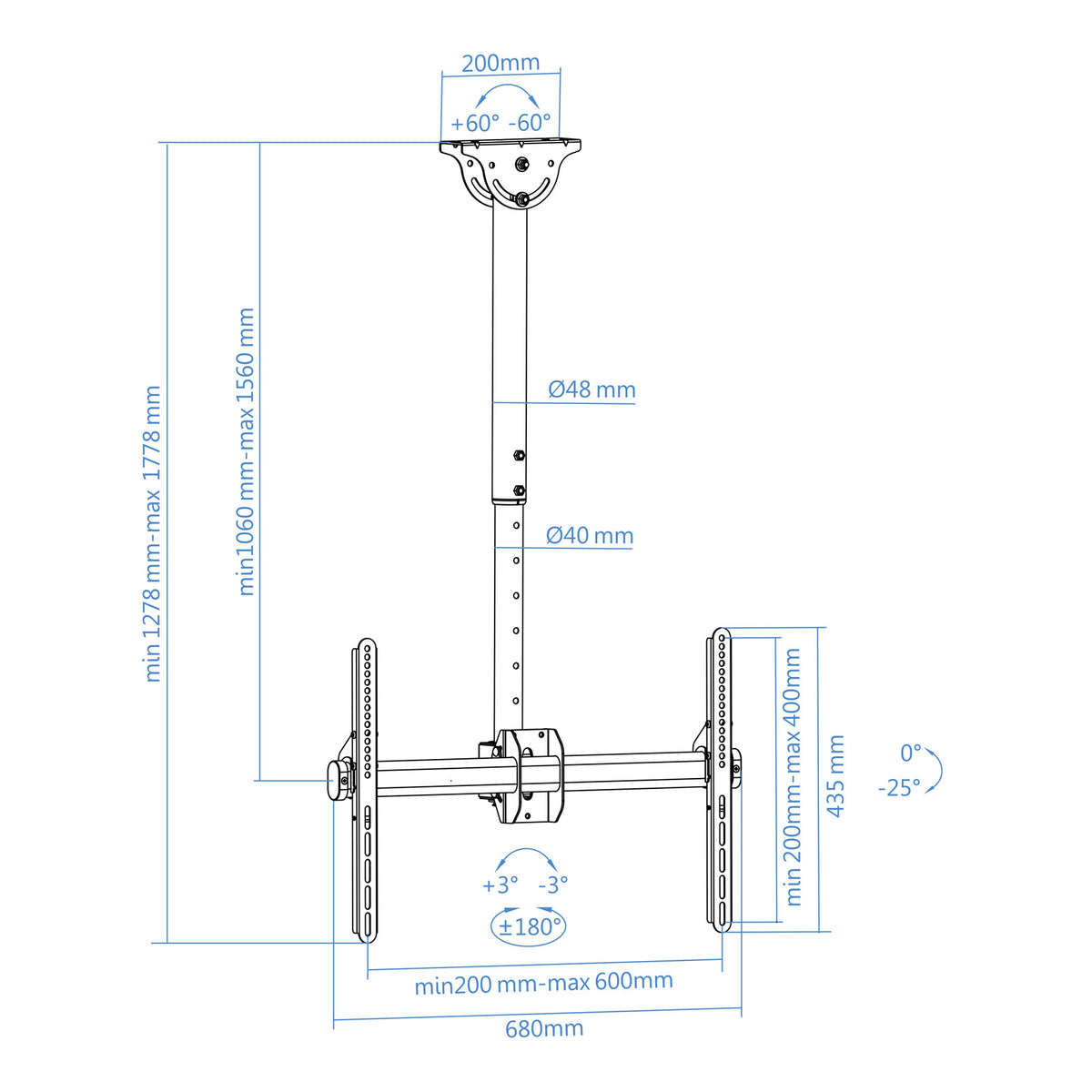 Soporte techo TooQ lpce1170tsli - b 37 pulgadas - 70 pulgadas carga maxima 50kg
