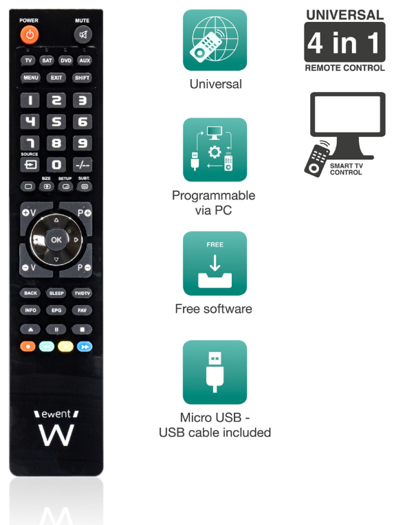 Mando a distancia universal Ewent ew1570 4 en 1