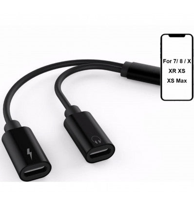 Adaptador doble lightning Audio + Carga negro