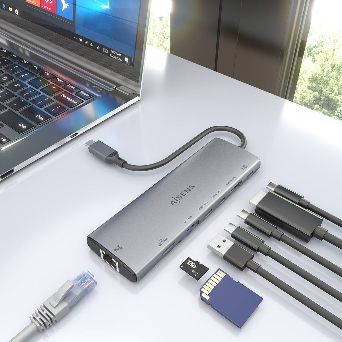 Docking USB Tipo-C Aisens ASUC-8P033-GR/ 1xHDMI 4K/ 1xUSB/ 2xUSB Tipo-C/ 1xRJ45/ 1xLector Tarjetas/ 1xUSB Tipo-C PD/ Gri