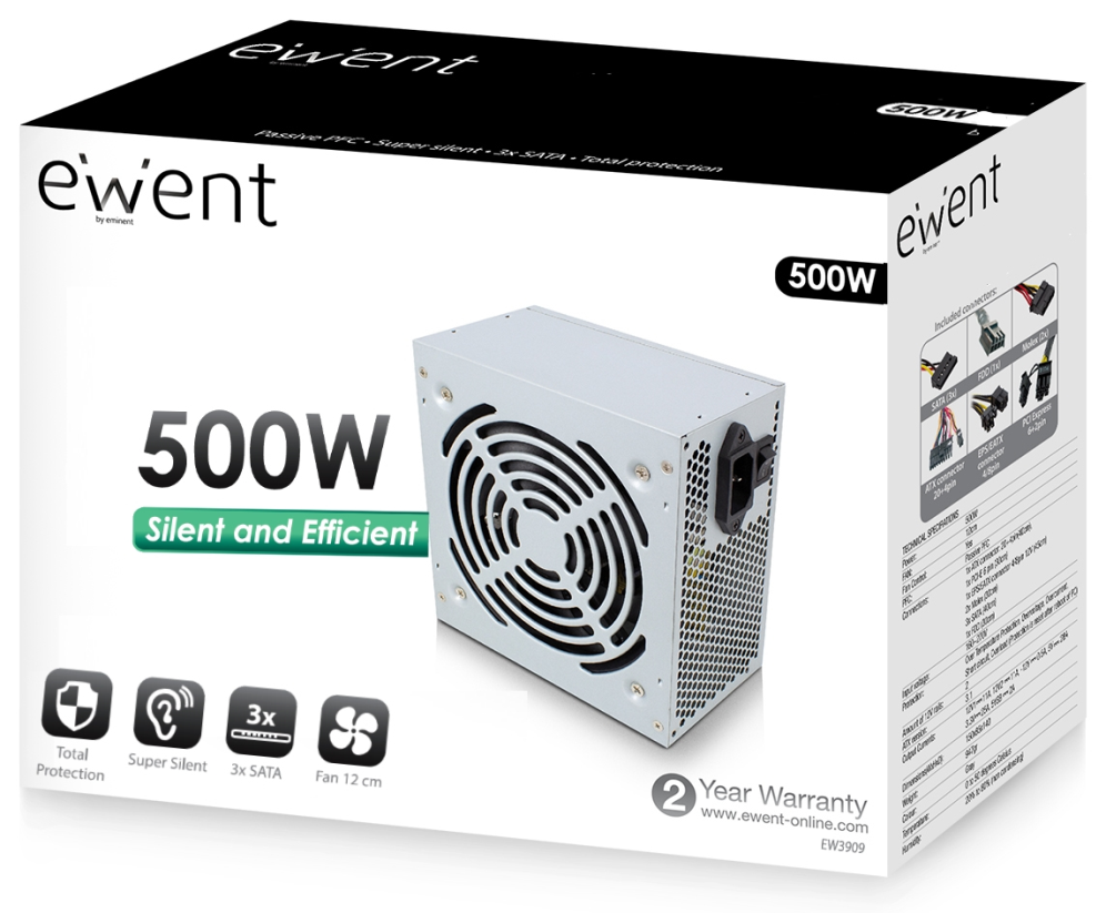 Fuente alimentación Ewent ew3909 atx 500w