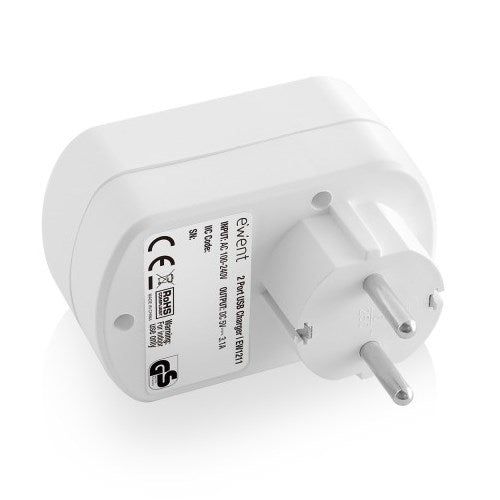 Cargador USB Ewent 2 puertos · 155w · enchufe shuko blanco