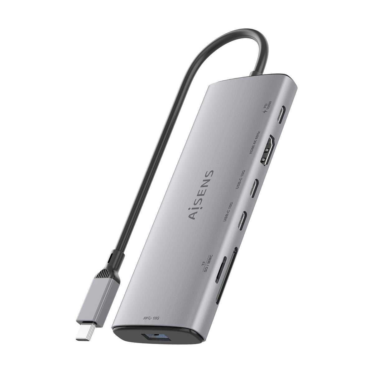 Docking USB Tipo-C Aisens ASUC-7P031-GR/ 1xHDMI 4K/ 1xUSB/ 2xUSB Tipo-C/ 1xLector Tarjetas/ 1xUSB Tipo-C PD/ Gris