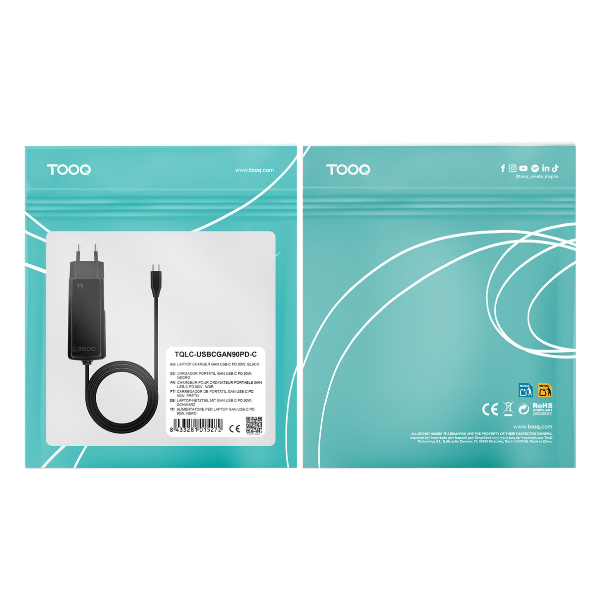 Cargador pared tooq tqlc - usbcgan90pd - c 90w usb