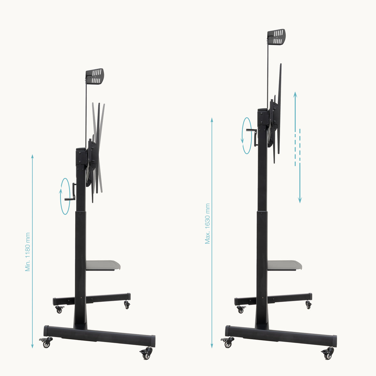 Soporte de Suelo Inclinable con Ruedas TooQ FS20406HM-B para TV de 60-100"/ hasta 120kg