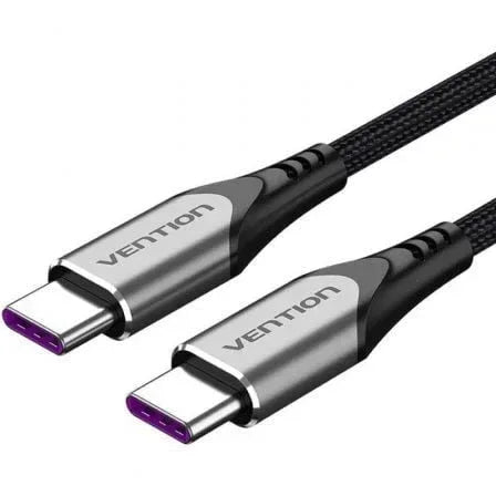Cable USB 2.0 Tipo-C 5A 100W Vention TAEHF/ USB Tipo-C Macho - USB Tipo-C Macho/ Hasta 100W/ 480Mbps/ 1m/ Gris - PixelPlaza