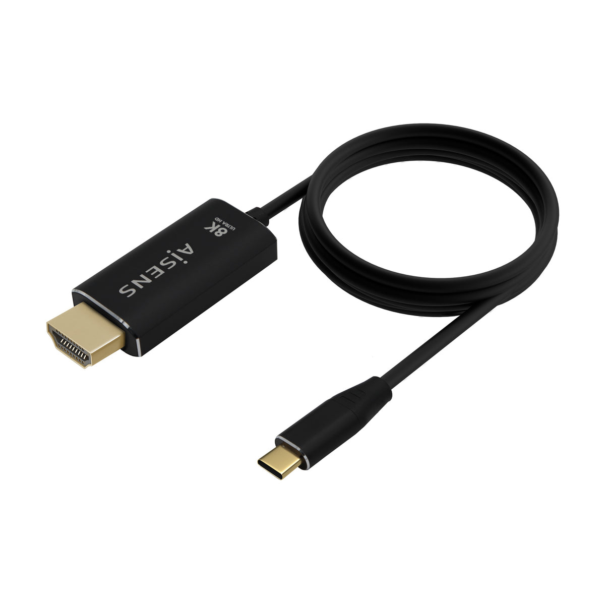 Cable Conversor Aisens A109-0712/ USB Tipo-C Macho - HDMI 8K Macho/ Hasta 27W/ 6000Mbps/ 2m/ Negro