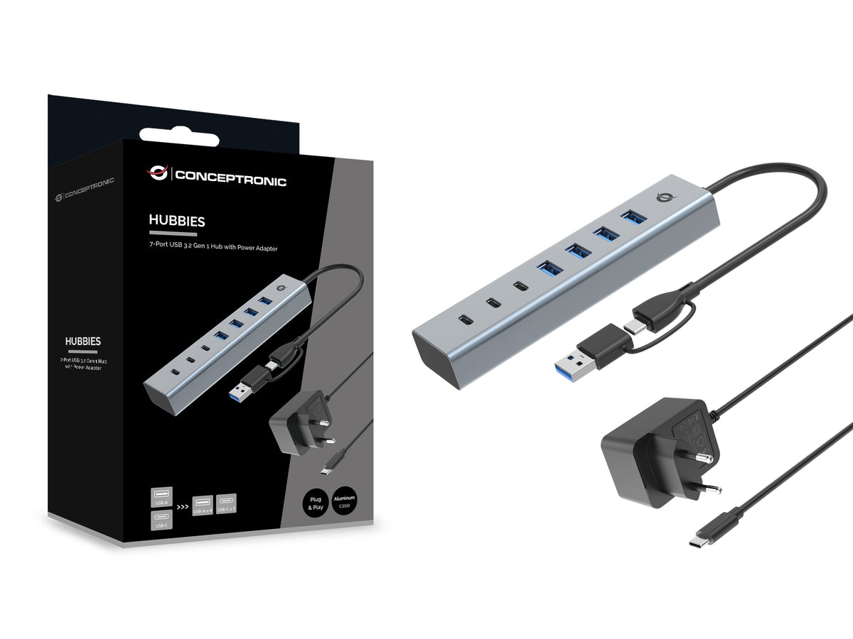 Hub USB 3.0 Conceptronic hubbies20gp 7 puertos USB - c a 3xusb - c 4xusb - a con alimentador