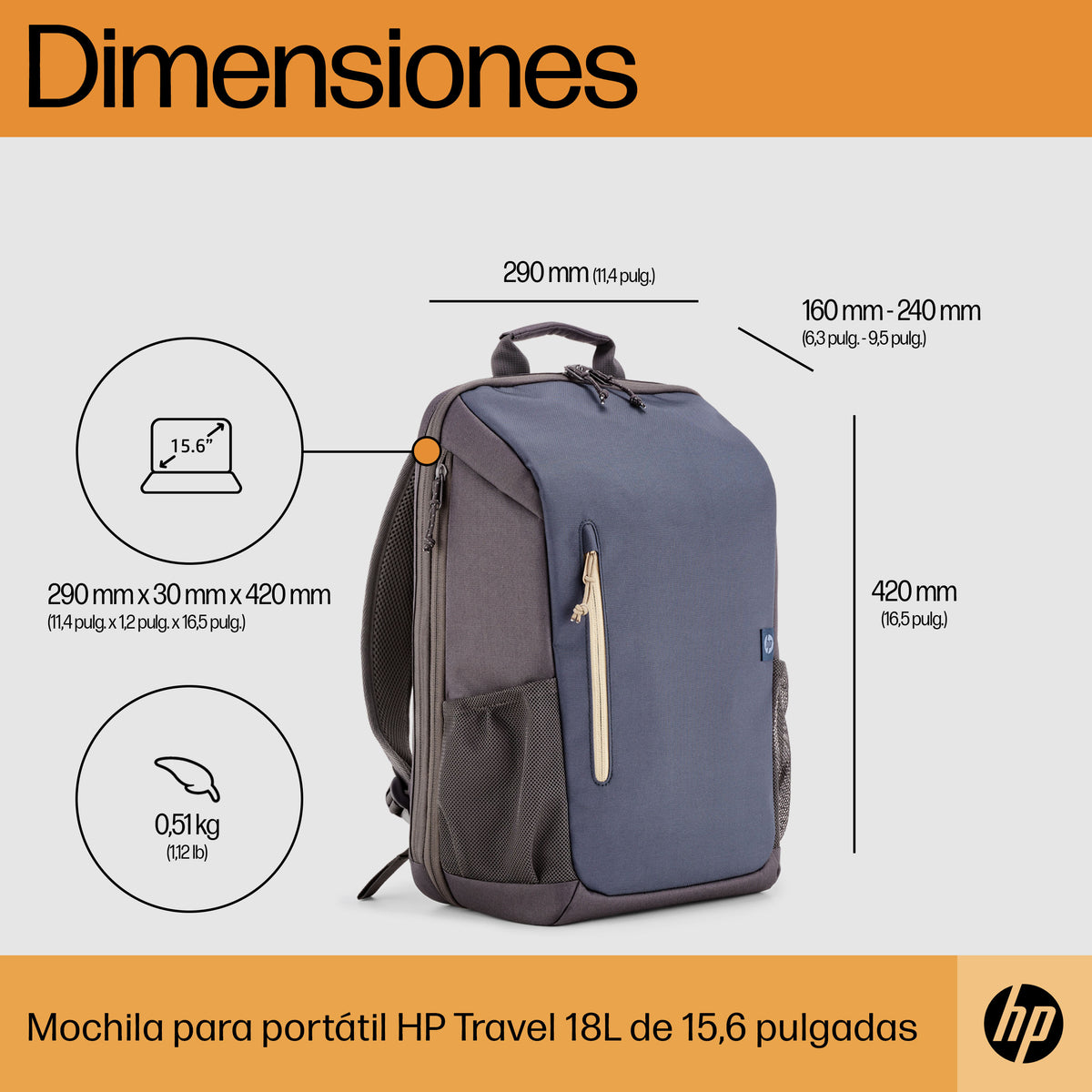 Mochila hp 15.6 pulgadas travel