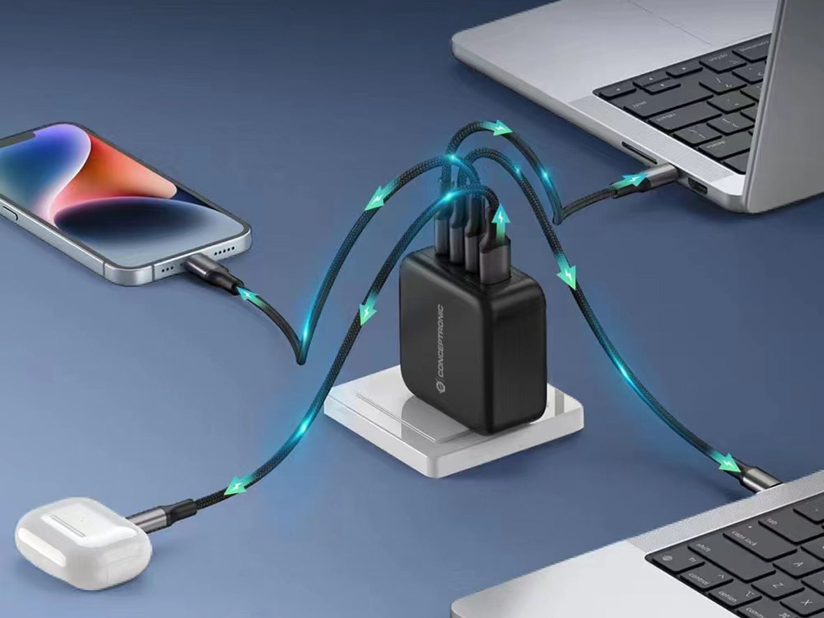 Cargador de pared Conceptronic althea18b 100w 3x USB tipo c 1x USB tipo a