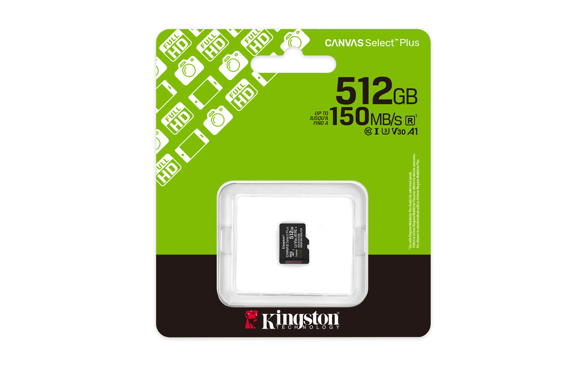 Tarjeta memoria micro secure digital sdxc 512GB Kingston canvas select plus clase 10 uhs - 1