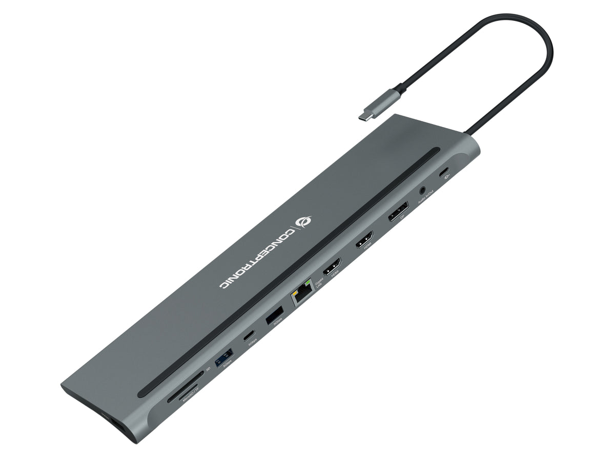 Docking station Conceptronic USB tipo c donn17g 2 x HDMI · 1 x dp · 2 x USB 3.0 · 1 x USB 2.0 · 1 x RJ45 · 1 x aux · lec