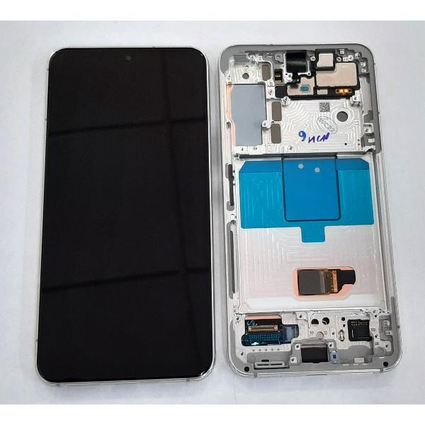 Pantalla lcd para Samsung Galaxy S22 SM-S901 GH82-27520B mas tactil negro mas marco phantom blanco Service Pack