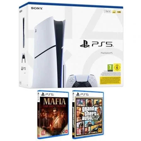 Consola Sony Playstation 5 - PS5 Slim Estándar 1TB/ Incluye Mando Dual Sense y Juego GTA V + Mafia: The Old Country/ Chassis E - PixelPlaza