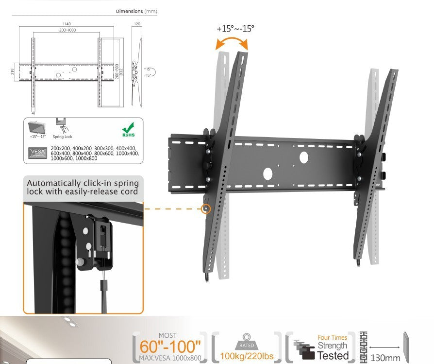 Soporte pared Equip vesa hasta 100 pulgadas 1000x800mm max 100kg