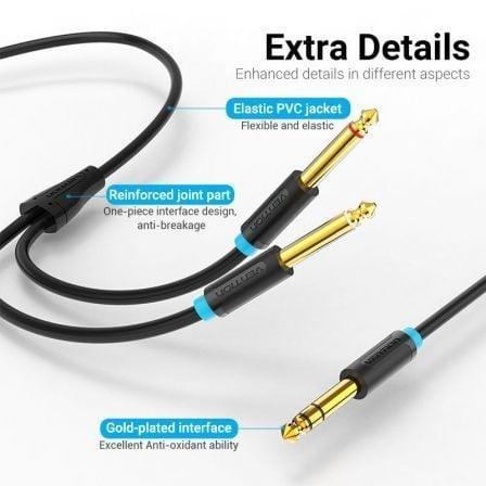 Cable Estéreo Vention BATBH/ Jack 6.35 Macho - 2x Jack 6.35 Macho/ 2m/ Negro - PixelPlaza