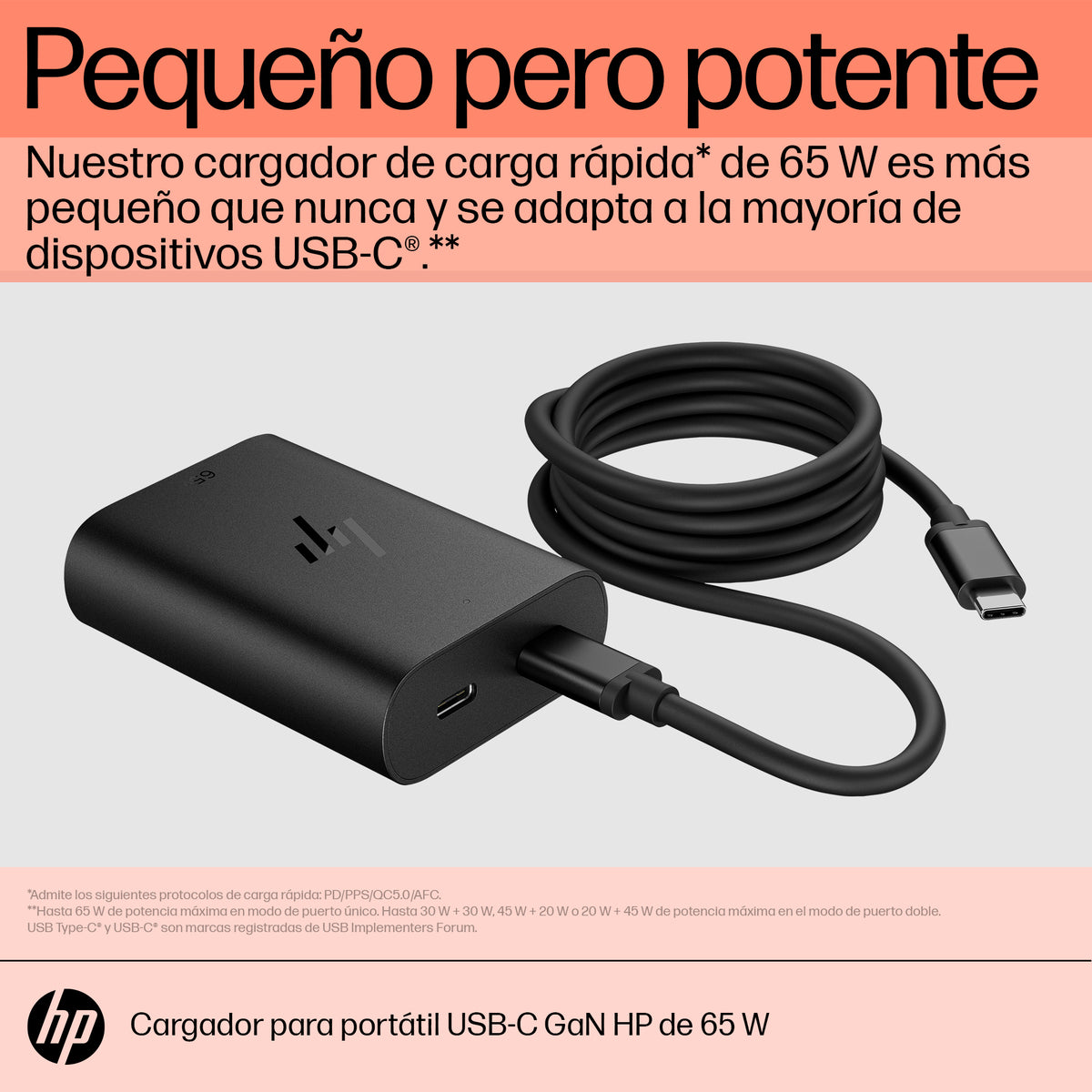 Cargador Hp de portátil USB - c 65w dos puertos USB - c