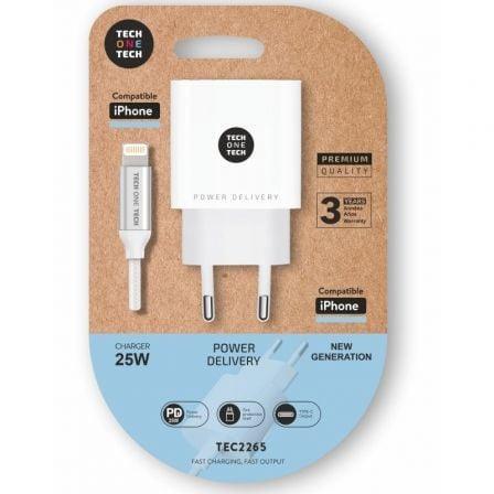 Cargador de Pared Tech One Tech TEC2265/ 1xUSB Tipo-C + Cable Lightning/ 3A/ Blanco - PixelPlaza