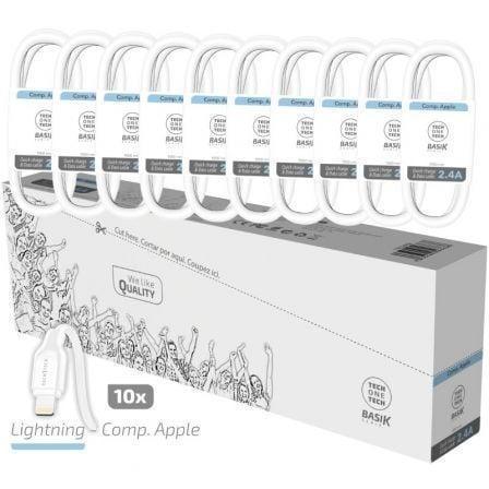 Pack 10 Cables Lightning Tech One Tech Basik TEC2952/ USB Macho - Lightning Macho/ 1m/ Blanco - PixelPlaza