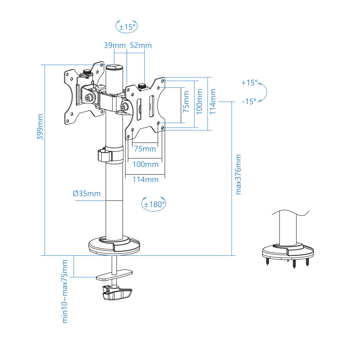 Soporte mesa Tooq db1132tn - b vesa 2 brazos hasta 32 pulgadas 100x100mm max 8kg - brazo