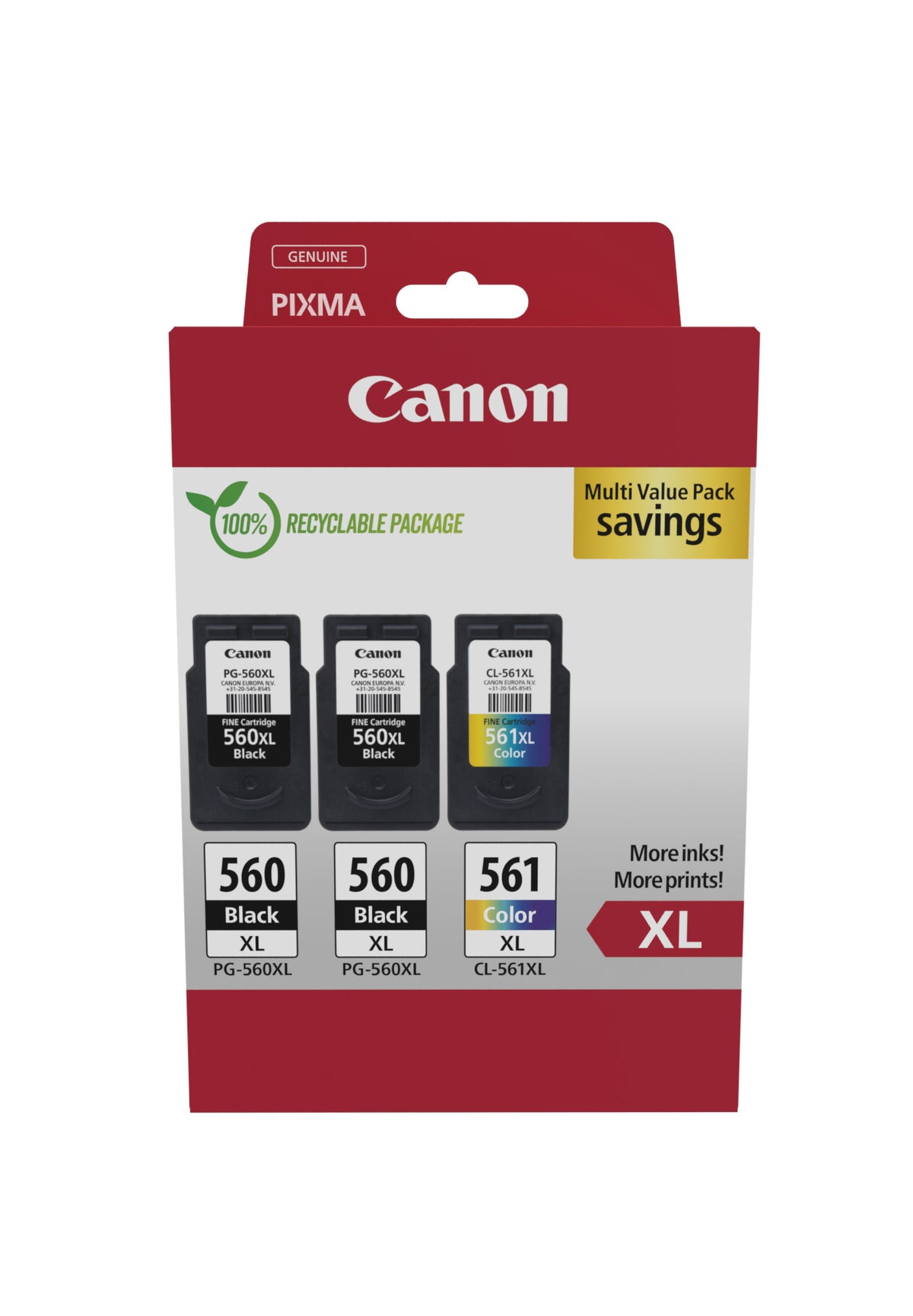 Cartucho de Tinta Original Canon PG-560XL + CL-561XL Multipack Alta Capacidad/ 2x Negro/ Tricolor