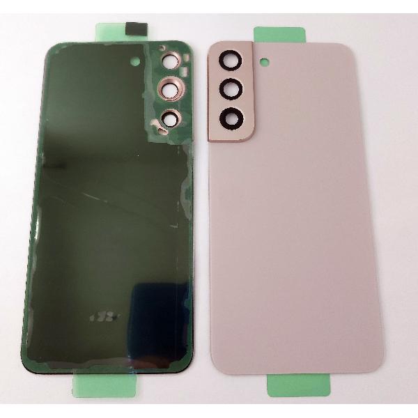 Tapa trasera o tapa bateria rosa para Samsung Galaxy S22 S901 con lente de camara