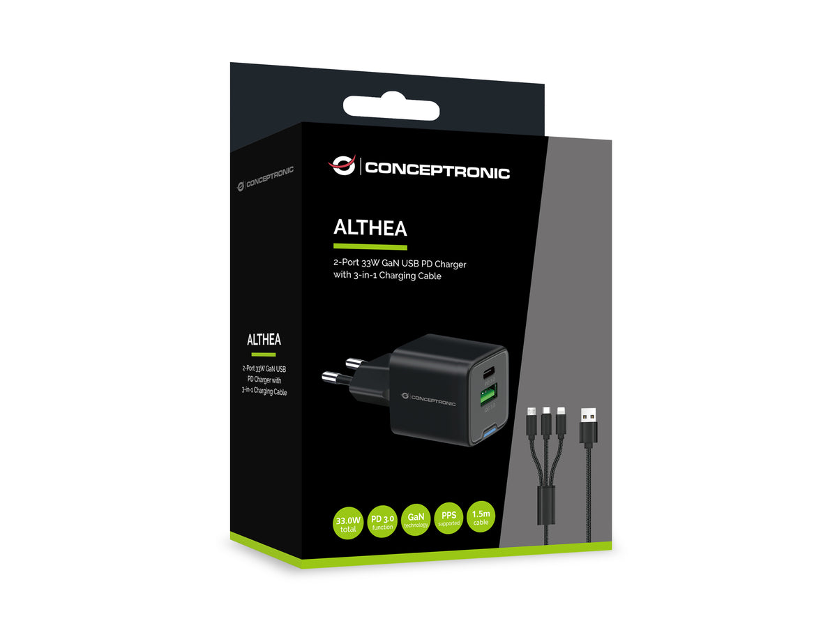 Cargador de pared Conceptronic althea16b 33w + cable USB 3.0 3 en 1