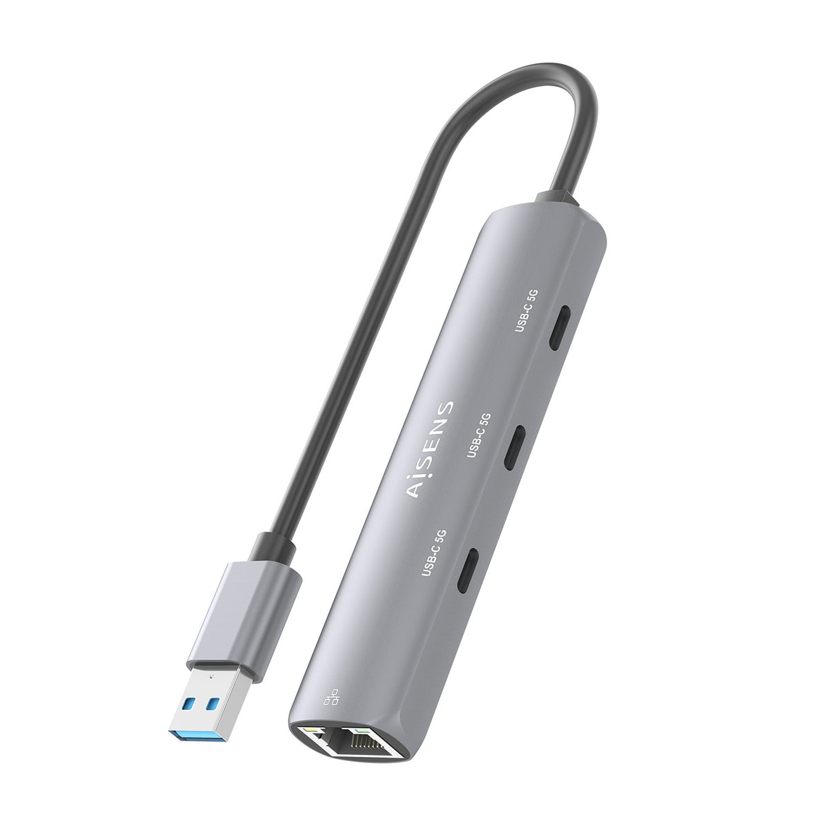Hub USB Aisens ASUC-4P037-GR/ 3xUSB Tipo-C/ 1xRJ45/ Gris