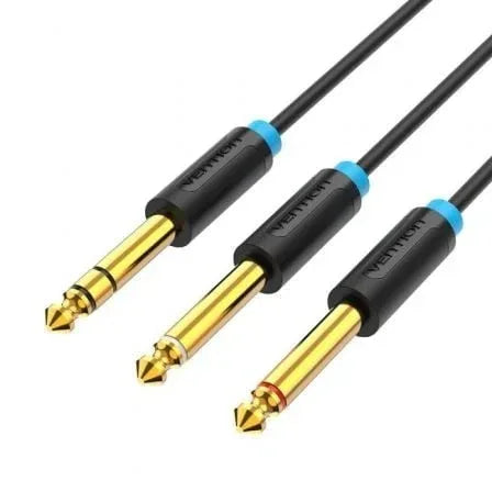 Cable Estéreo Vention BATBH/ Jack 6.35 Macho - 2x Jack 6.35 Macho/ 2m/ Negro - PixelPlaza