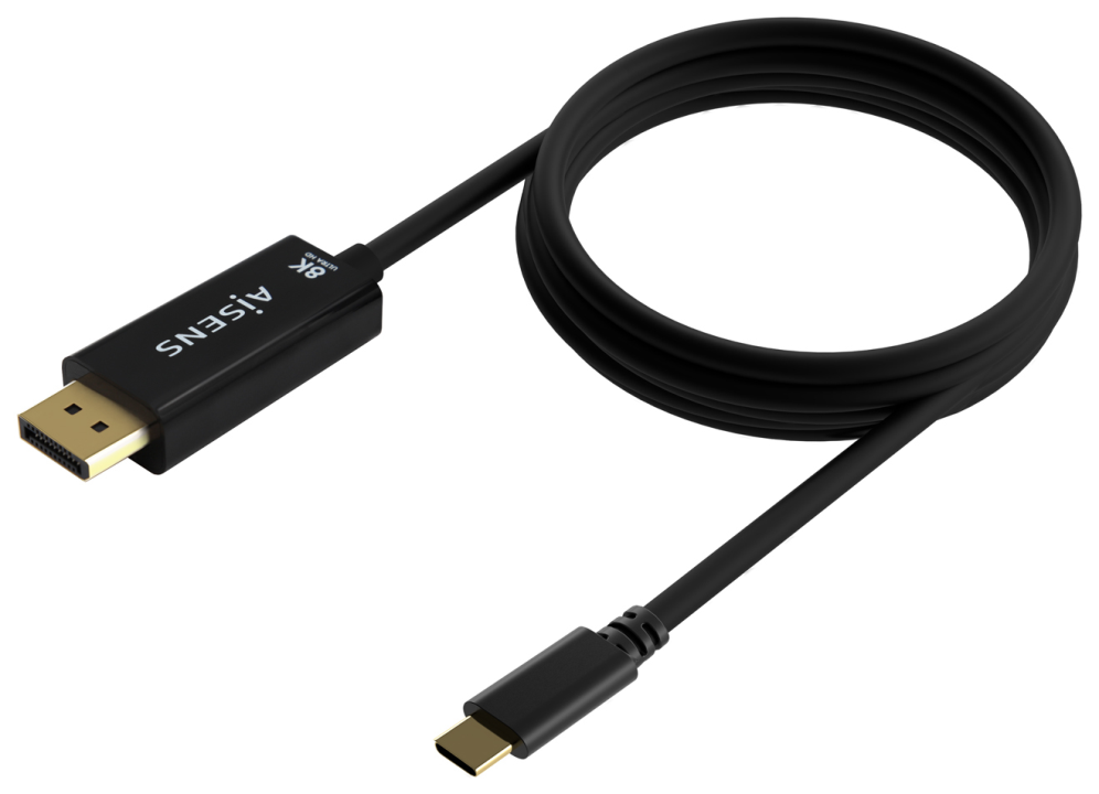 Cable Conversor Aisens A109-0689/ USB Tipo-C Macho - DisplayPort Macho/ Hasta 27W/ 1250Mbps/ 1.8m/ Negro