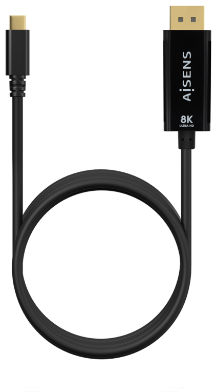 Cable Conversor Aisens A109-0689/ USB Tipo-C Macho - DisplayPort Macho/ Hasta 27W/ 1250Mbps/ 1.8m/ Negro