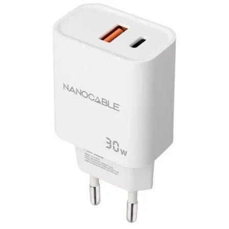 Cargador de Pared Nanocable 10.10.2011/ 1xUSB/ 1xUSB Tipo-C/ 30W/ Blanco - PixelPlaza