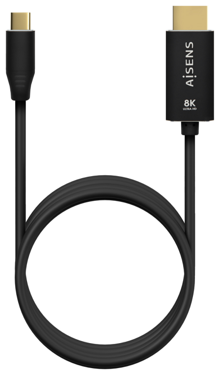 Cable Conversor Aisens A109-0712/ USB Tipo-C Macho - HDMI 8K Macho/ Hasta 27W/ 6000Mbps/ 2m/ Negro