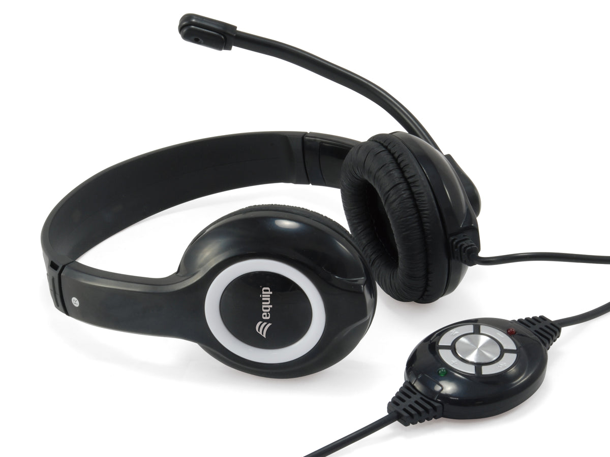 Auricular Equip USB + micrófono flexible control de volumen negro