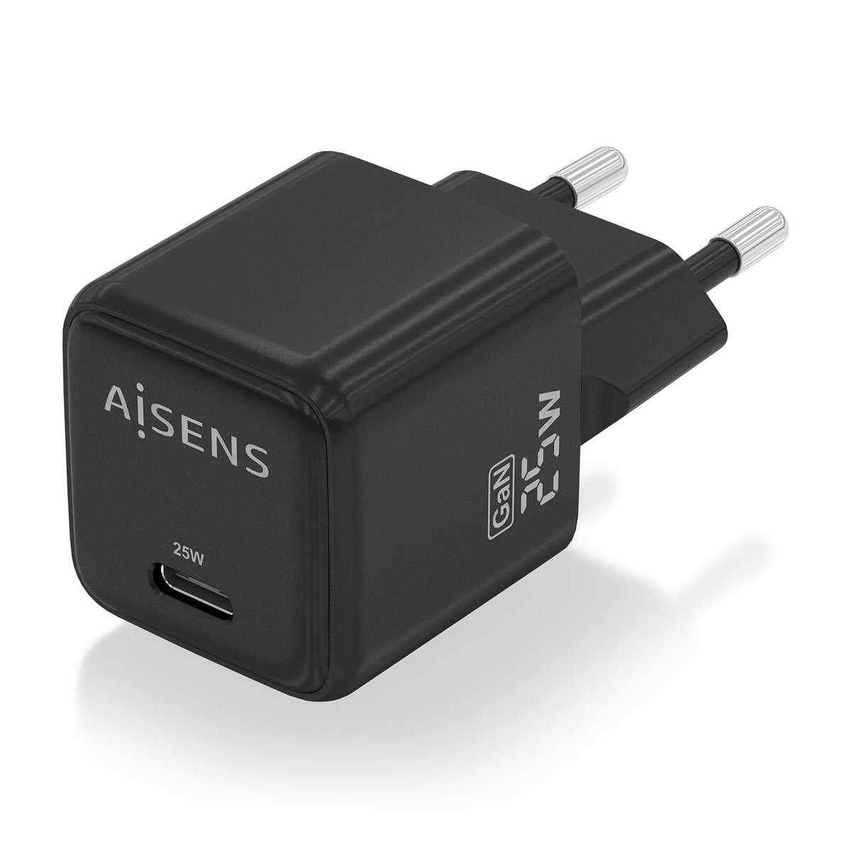 Cargador de Pared GaN Aisens ASCH-25W1P013-BK/ 1xUSB Tipo-C/ 25W