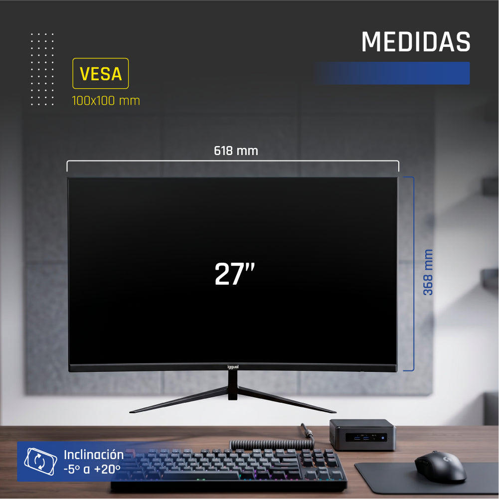 Iggual Monitor 27 1ms FHD 120Hz VGA HDMI DP MM