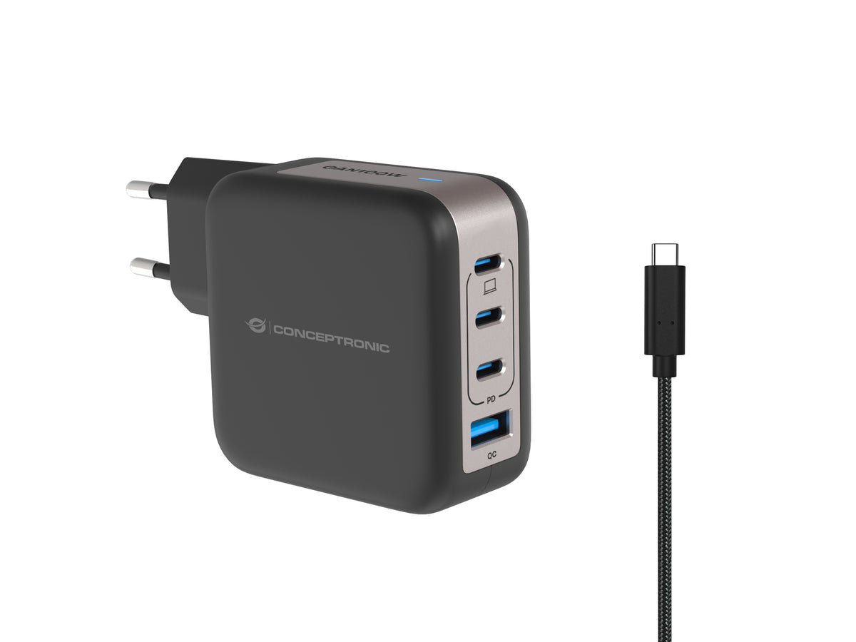 Cargador de pared Conceptronic althea18b 100w 3x USB tipo c 1x USB tipo a