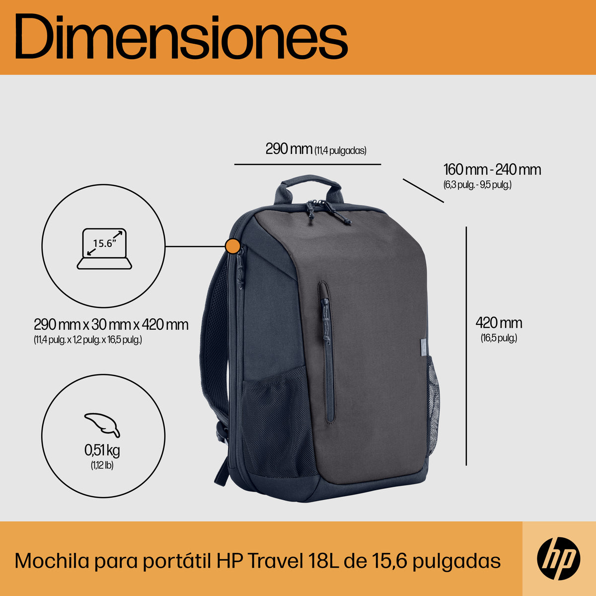 Mochila Hp travel 18l para portátil de 15 -6 pulgadas