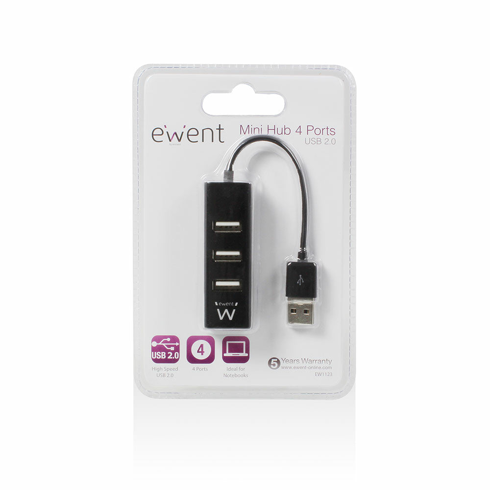 Hub USB Ewent 4 puertos - USB 2.0 · negro