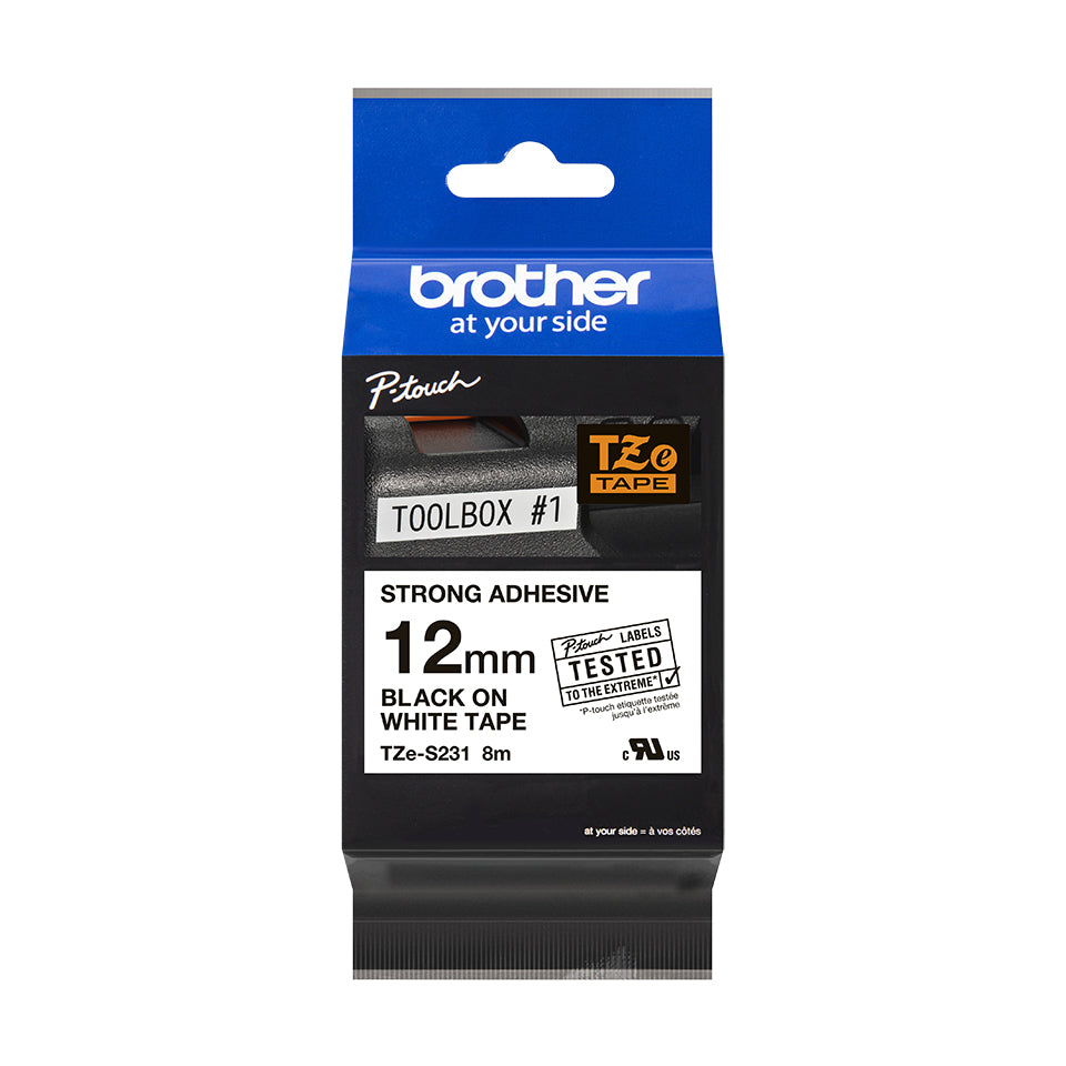 Cinta super adhesiva Brother tzes231 12mm x 8m blanco - negro