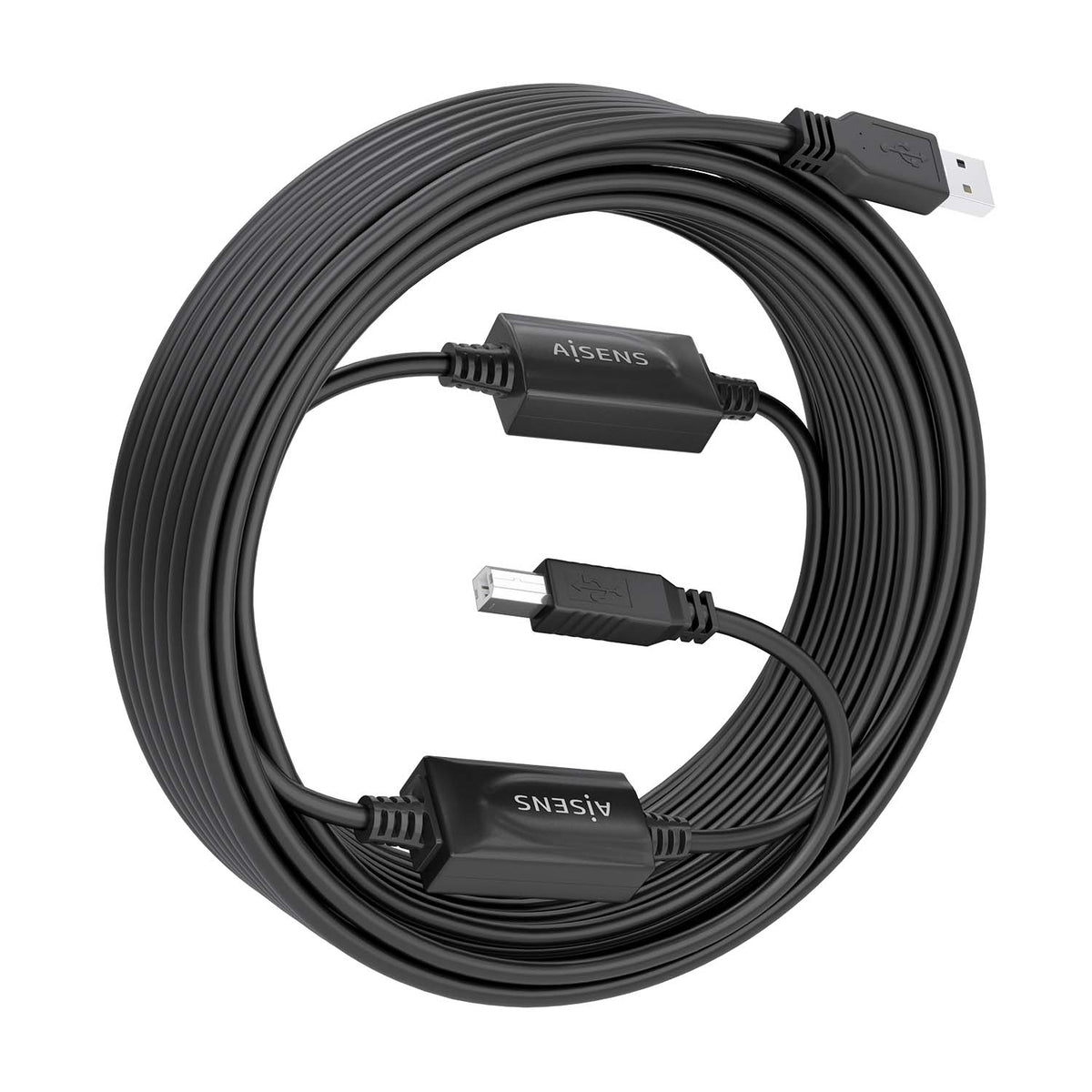 Cable Alargador USB 2.0 Aisens A101-0906/ USB Macho - USB Tipo-B/ 15m/ Negro