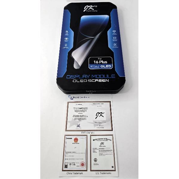 Pantalla JK para iPhone 16 Plus A3290 A3082 A3289 A3291 mas tactil negro JK-YU0670-F7 calidad Hard Oled