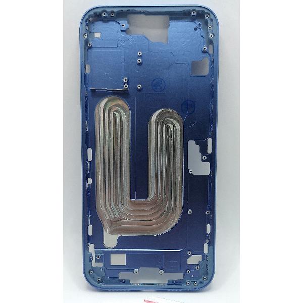 Carcasa o marco central azul para iPhone 16 Plus con botones laterales
